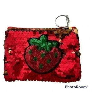 STRAWBERRIES sequin coin purse NEW